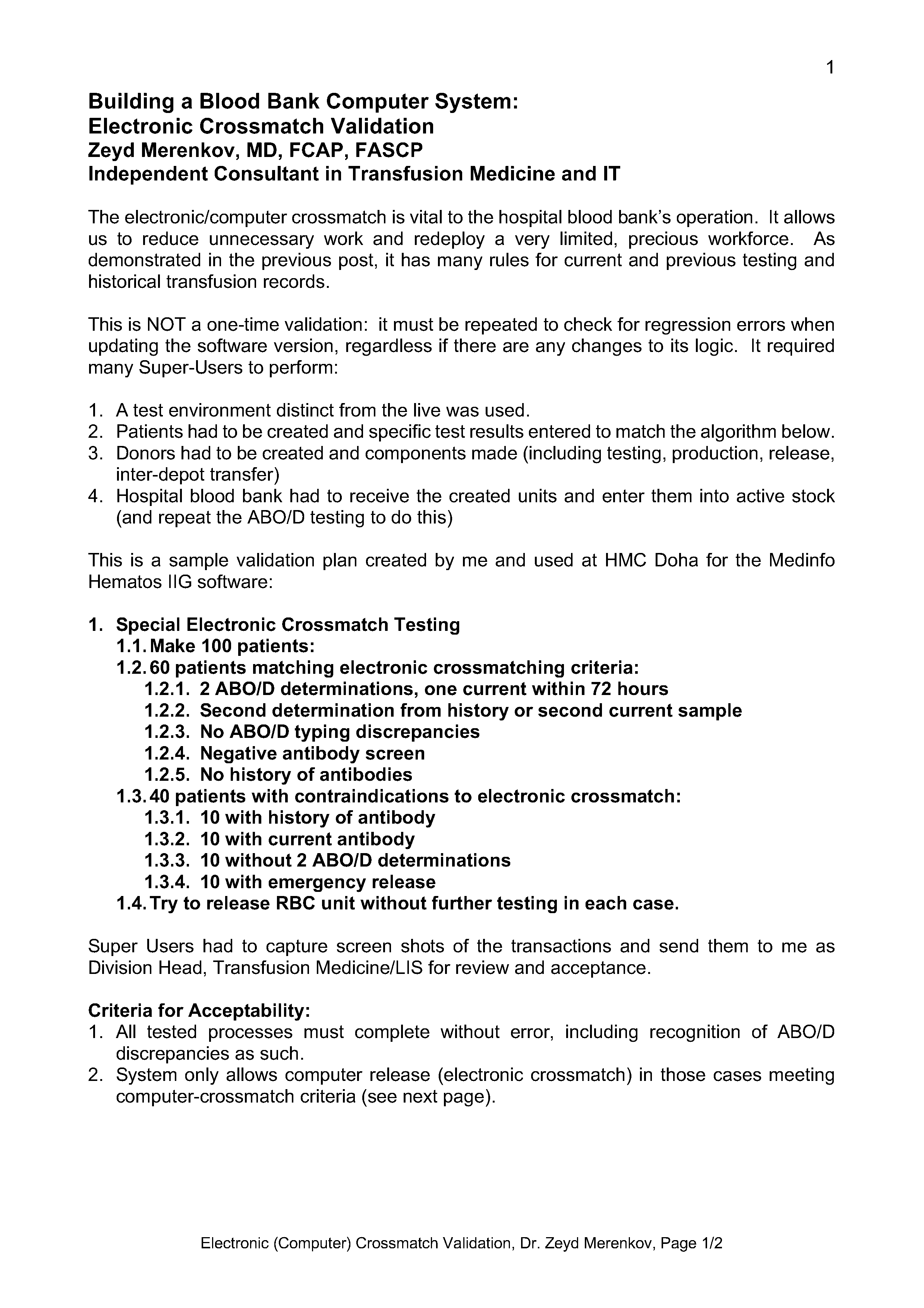 Electronic (Computer) Crossmatch Validation – Dr. Zeyd Merenkov