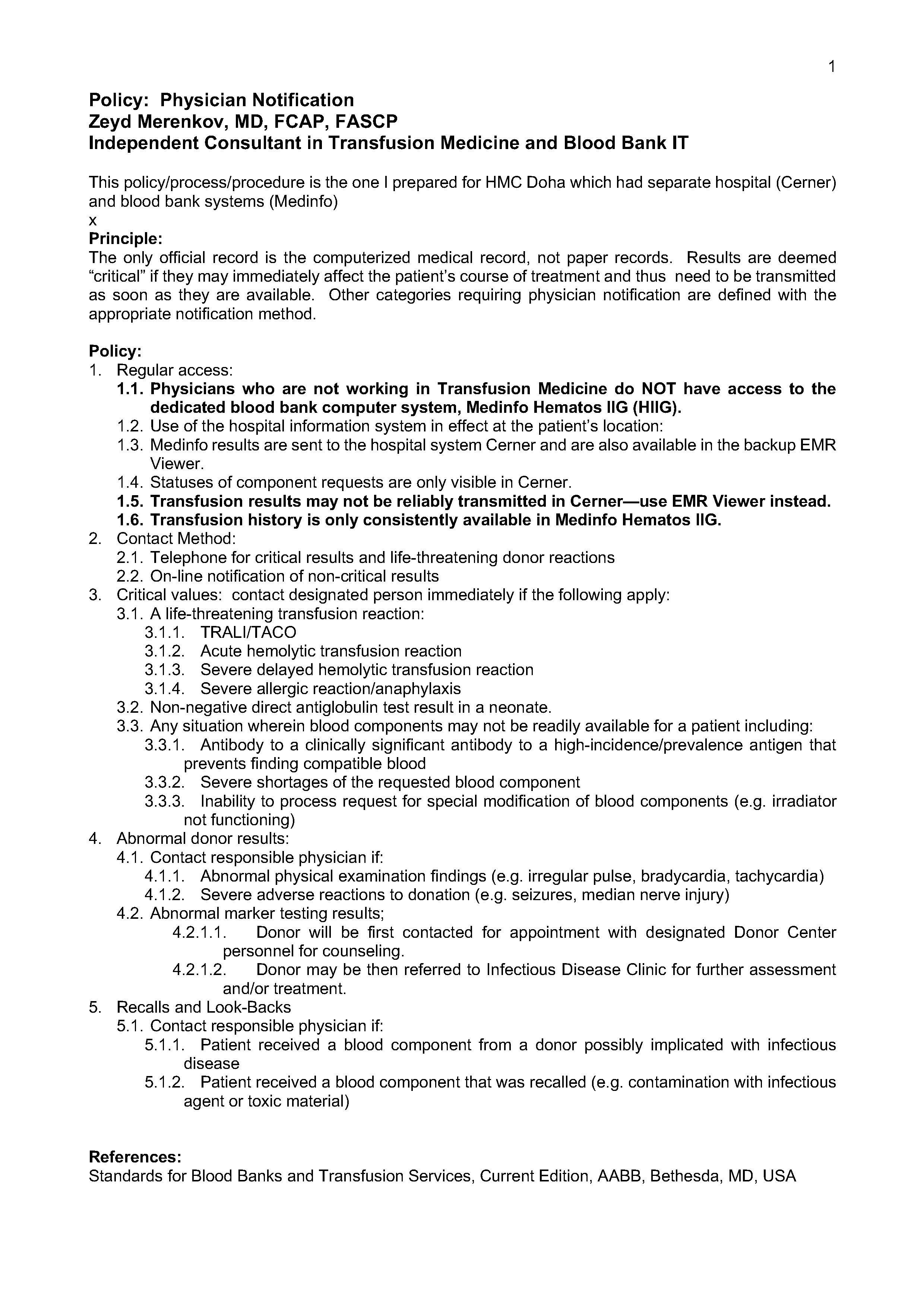 Policy Physician Notification of Abnormal Results – Dr. Zeyd Merenkov