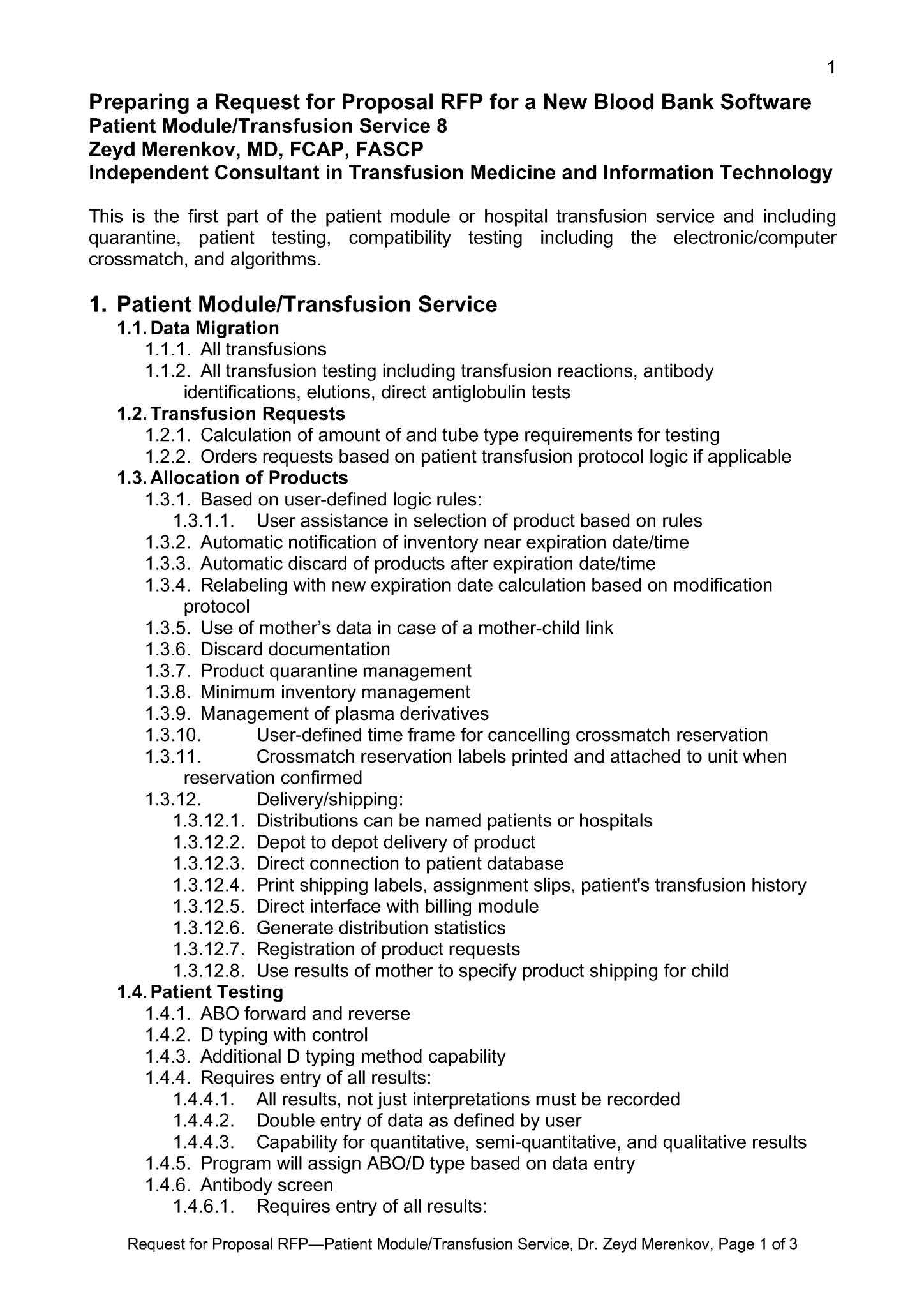 Request for Proposal 8: Patient Module – Dr. Zeyd Merenkov