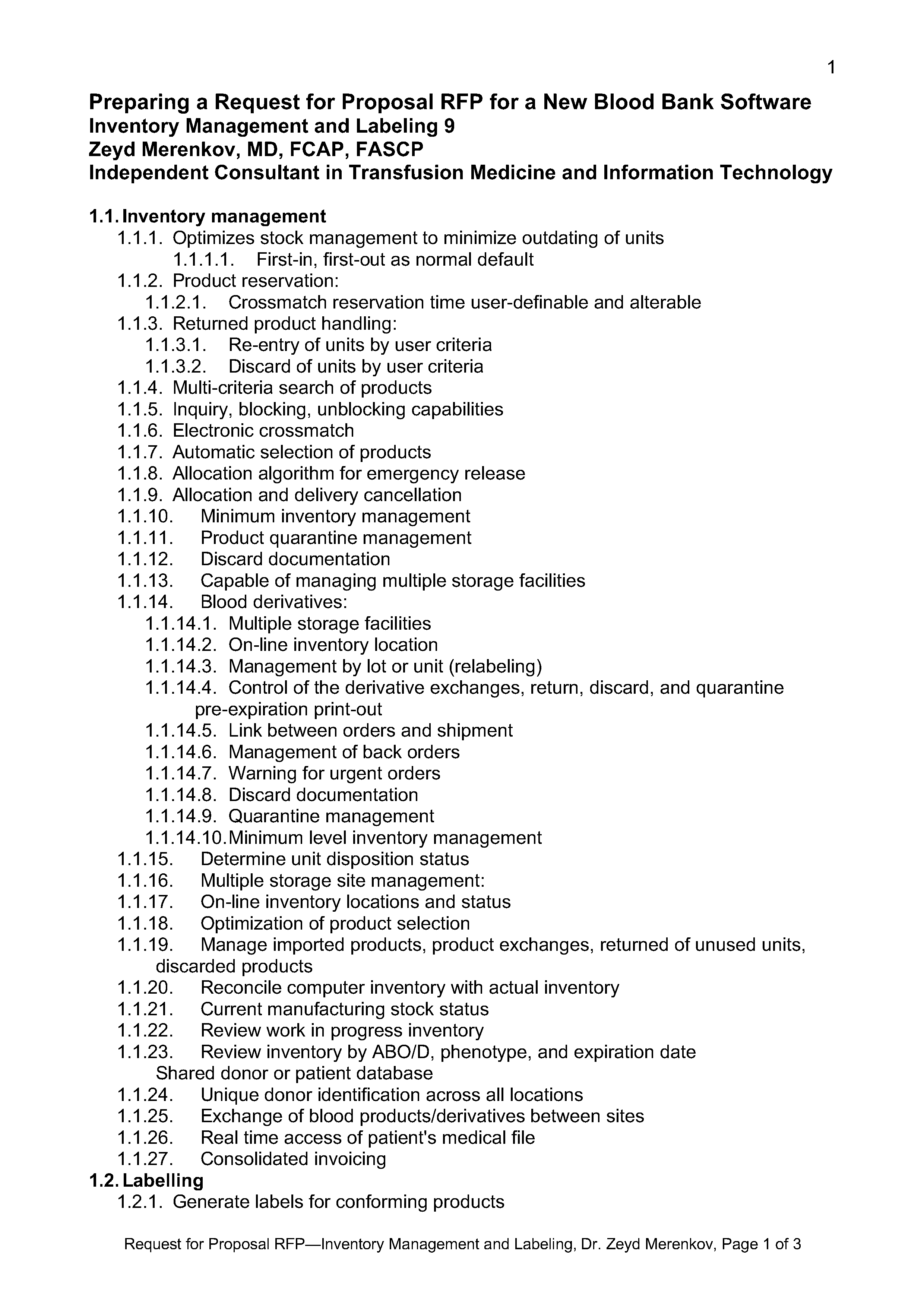 Request for Proposal 9: Inventory and Labelling – Dr. Zeyd Merenkov